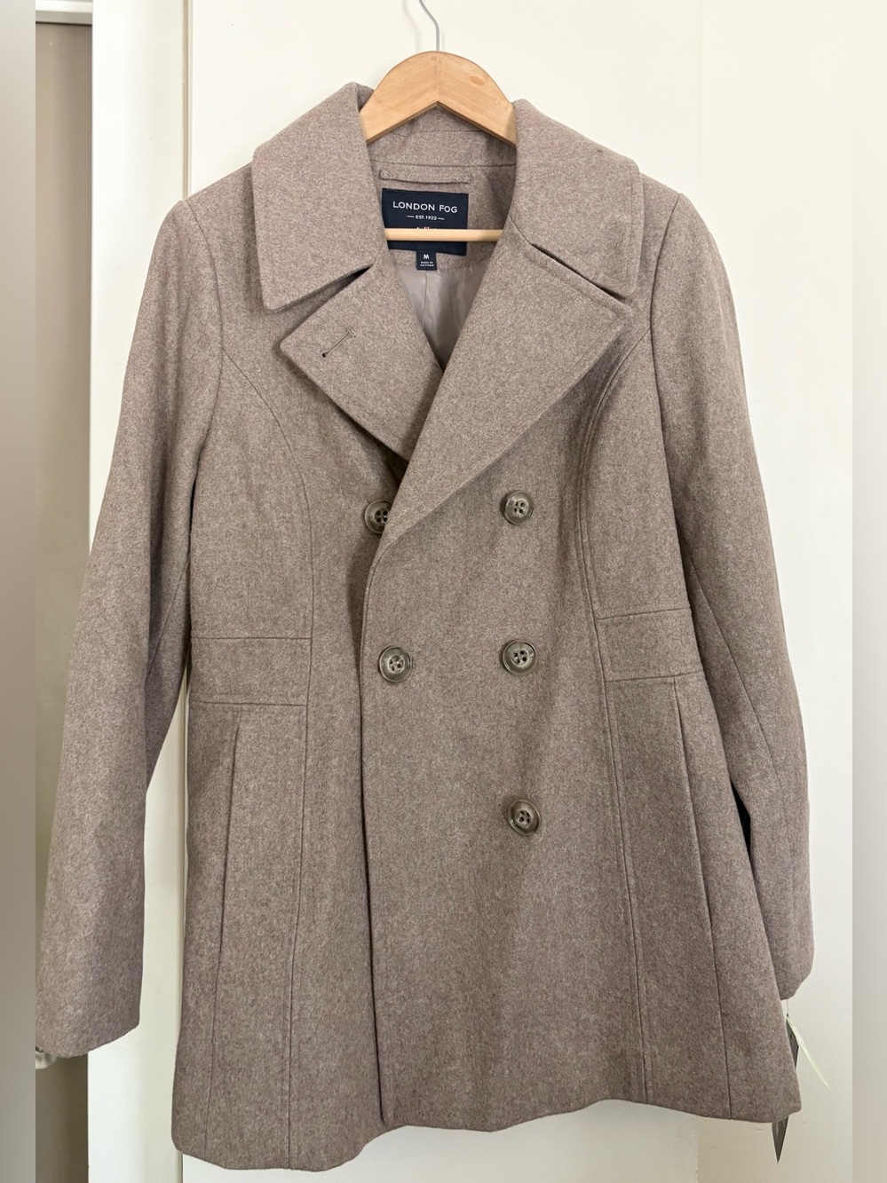 NWT Women’s London Fog Double-Breasted Pea Coat in Taupe